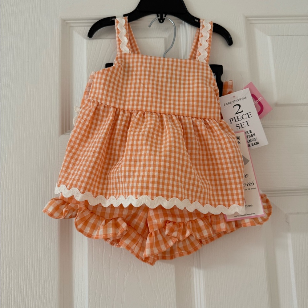 Rare Editions Orange Gingham Baby 2-Piece Ruffle Set